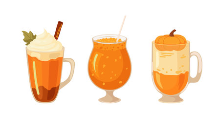 Autumn set of pumpkin drinks.のイラスト素材
