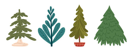 Set of Christmas trees in flat style.のイラスト素材