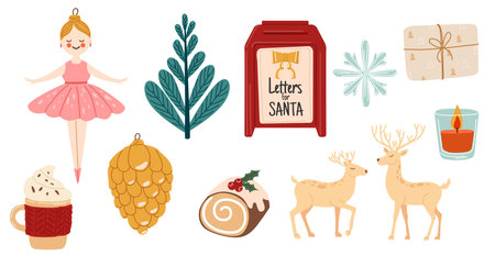 Christmas set New Year toys on the Christmas treeのイラスト素材