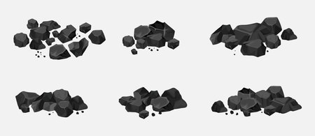 Set of heap of thermal coal isolated cartoon icon. Vector cartoon scattered coal energy. Mining.のイラスト素材