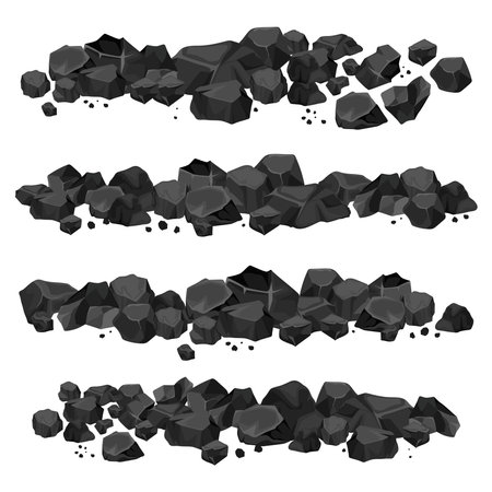 Set of border pile of energy overgrown coal. Vector cartoon scattered coal energy.のイラスト素材
