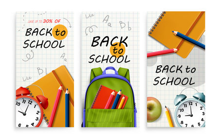 Back to school banner with realistic backpackのイラスト素材
