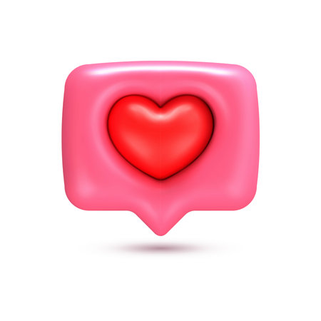 3d vector icon dialog message button with heart. Realistic elements for romantic design. Isolated object on white backgroundのイラスト素材