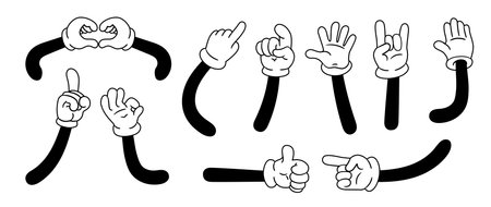 Set of vector cartoon hands in retro style. Various gesturesのイラスト素材