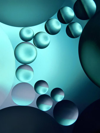 abstract background with bubbles in blue and green colors, close up