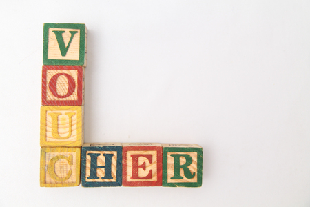 The arrangement of letters forms one word, "VOUCHER"の写真素材