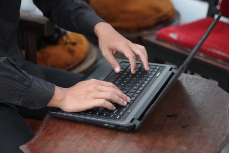 push the laptop keyboardの写真素材