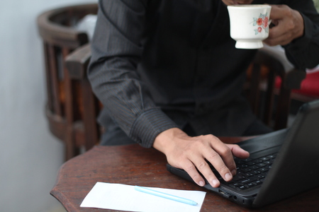 push the laptop keyboardの写真素材