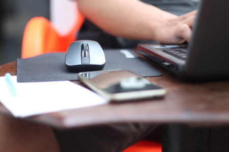 push the laptop keyboardの写真素材