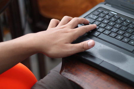 push the laptop keyboardの写真素材