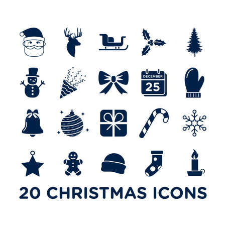 20 Christmas icons set logo template isolated on white background.のイラスト素材