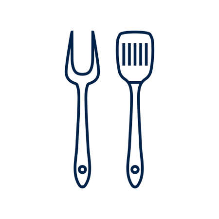 BBQ or grill tools icon in flat design. Barbecue fork sign isolated symbols on white background. Simple silhouette BBQ tools. Vector illustration.のイラスト素材