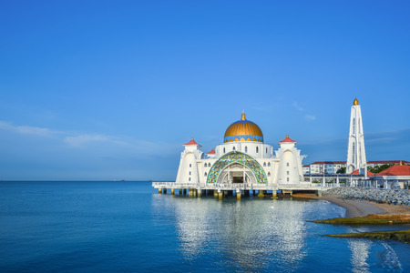 Morning scene with blue sky of floating mosqueの写真素材
