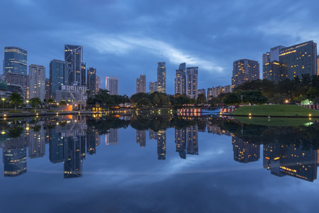Kuala Lumpur city downtown at before sunrise with reflection of skyline, Kuala Lumpur, Malaysia