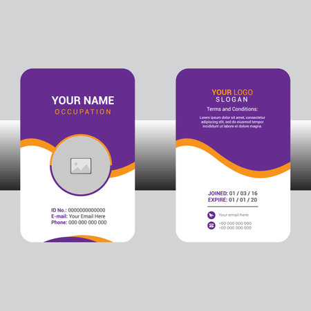 Vertical business card template. Vector illustration. Purple and orange colors.のイラスト素材