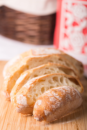 Sliced bread on the cutting boardの写真素材