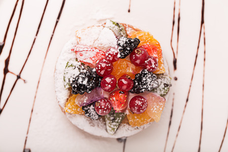 Traditional French dessert with fruits and berriesの写真素材