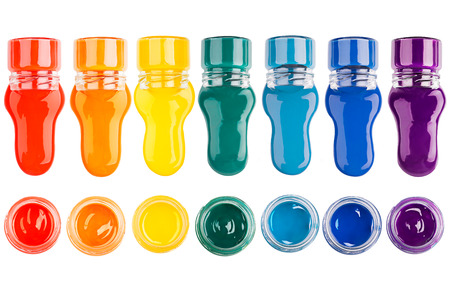 Set of paint (different colours) isolated on whiteの写真素材