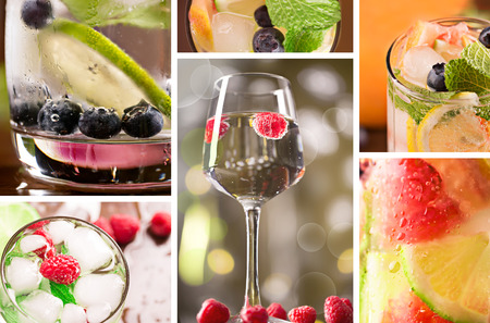 Fresh cocktails with mint and berries on the tableの写真素材