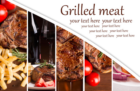 Collage from photos of grilled meat with vegetablesの写真素材