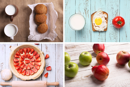 Rustic food collage from photos of food and drinksの写真素材