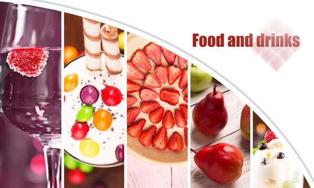 Collage from different photos of food and drinksの写真素材