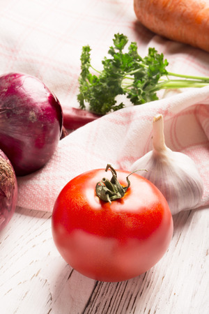 Fresh vegetables on the wooden table (rustik style)の写真素材