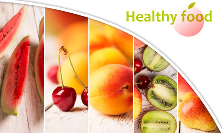 Food collage from photos of tasty fruitsの写真素材