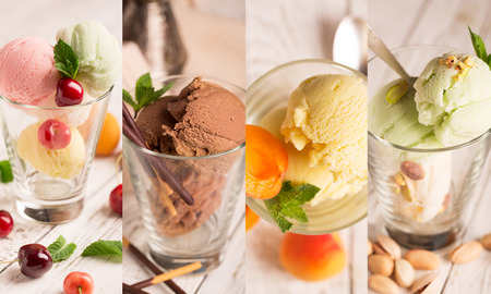 Collage from different photos of tasty ice creamの写真素材