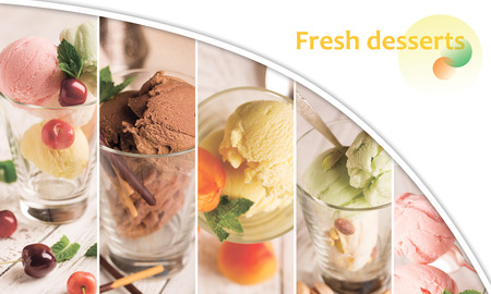Collage from different photos of tasty ice creamの写真素材