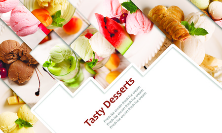 Collage from different photos of tasty dessertsの写真素材