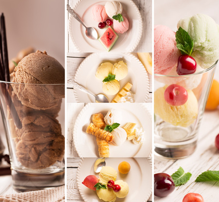 Collage from photos of tasty ice cream and fruitsの写真素材