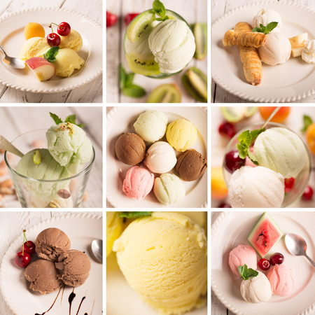 Collage from photos of tasty ice cream and fruitsの写真素材