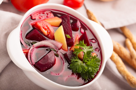 Russian traditional borsch soup with beets and vegetablesの写真素材