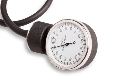 Sphygmomanometer for blood pressure measurement isolated on white backgroundの写真素材