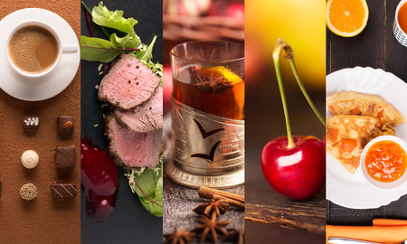 Collage form photos of natural food on the white and black backgroundsの写真素材