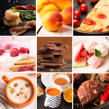 Collage from photos of different food (main courses and starters)の写真素材