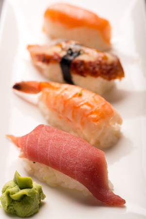 Traditional japanese sushi with fish and riceの写真素材