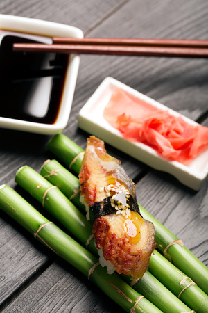 Traditional japanese sushi with eel and riceの写真素材