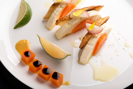 Sandwiches with cheese, boiled carrots and radishesの写真素材