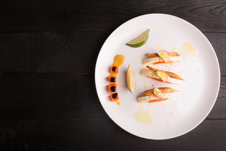 Sandwiches with cheese, boiled carrots and radishesの写真素材