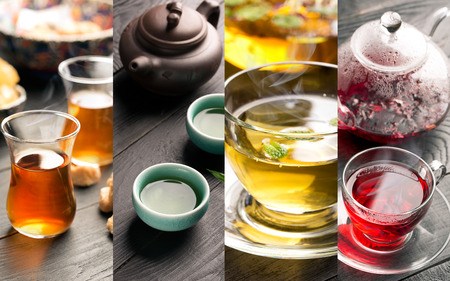 Traditional sorts of tea different cultures (collage)の写真素材