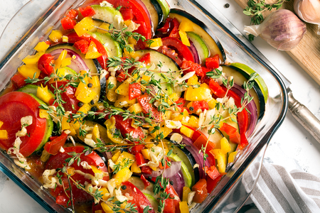 Traditional french ratatouille with vegetables and herbsの写真素材