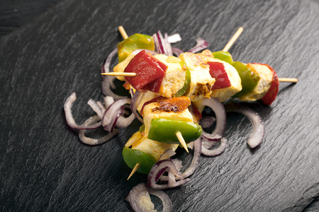 Indian paneer curd cheese fried with vegetablesの写真素材