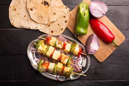 Indian paneer curd cheese fried with vegetablesの写真素材