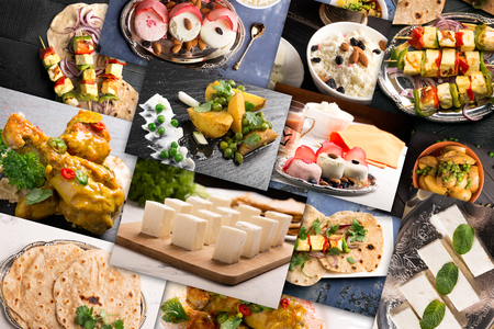Traditional indian food. Photo collage with indian cuisineの写真素材