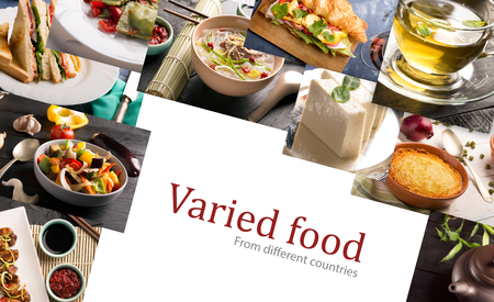 Cuisine of different countries. Varied dishes prepared form meat or vegetablesの写真素材