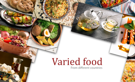 Cuisine of different countries. Varied dishes prepared form meat or vegetablesの写真素材