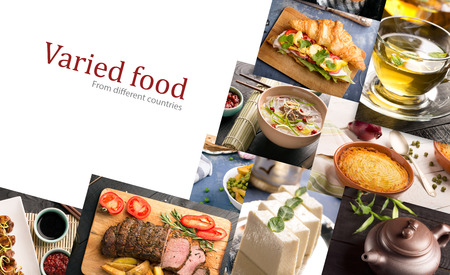 Cuisine of different countries. Varied dishes prepared form meat or vegetablesの写真素材