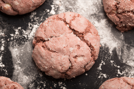 Tasty baked chocolate cookies with almondの写真素材